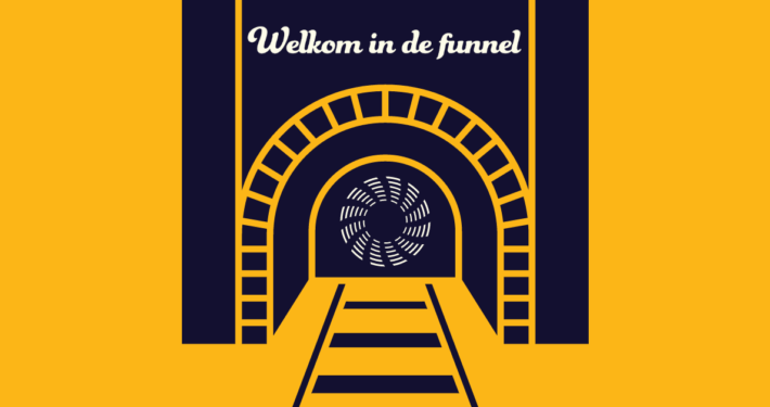 Een pictogram van een tunnel. Daarboven de tekst: welkom in de funnel