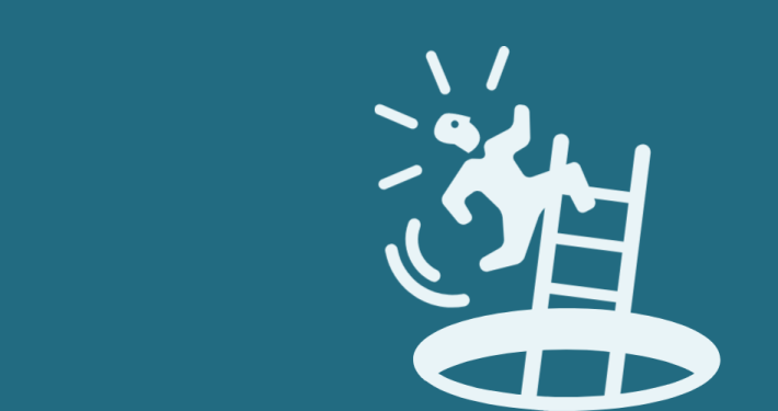 Illustratie: mannetje klimt rent een ladder op die uit een gat in de grond steekt