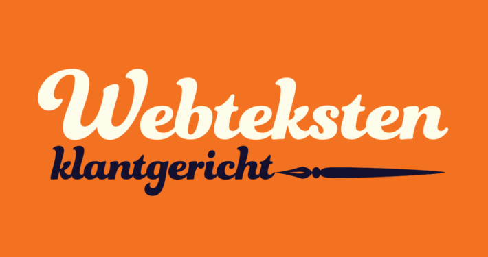 Tekst: Webteksten klantgericht. Met een illustratie van een kroontjespen die met de punt op de t staat van klantgericht