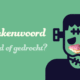 Frankenwoord, vriend of gedrocht. Met een pictogram van het monster van Frankensteun, zijn mond is een afbeelding van een crompouce.